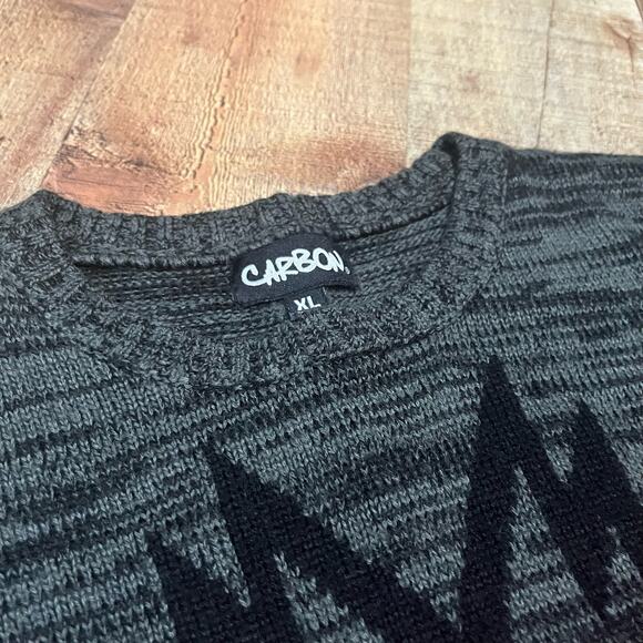 Carbon | Men's Black Gray Marbled Ribbed Graphic Crewneck Sweater Sz XL - Picture 2 of 3